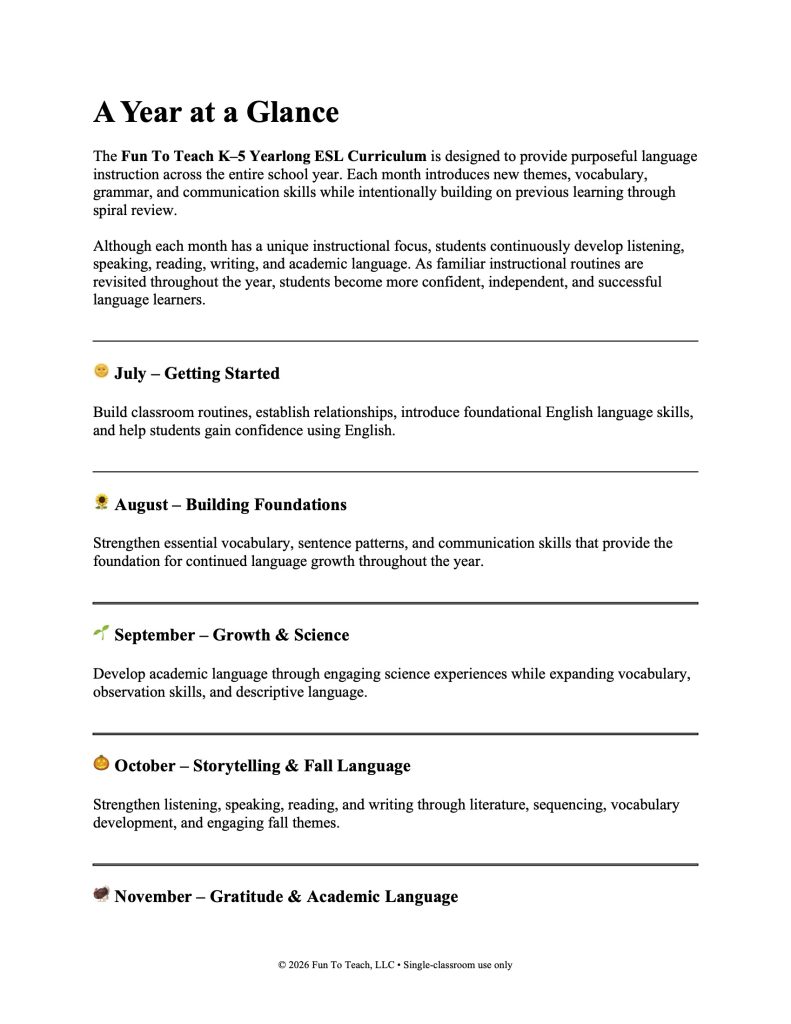 Elementary ESL Year Planning