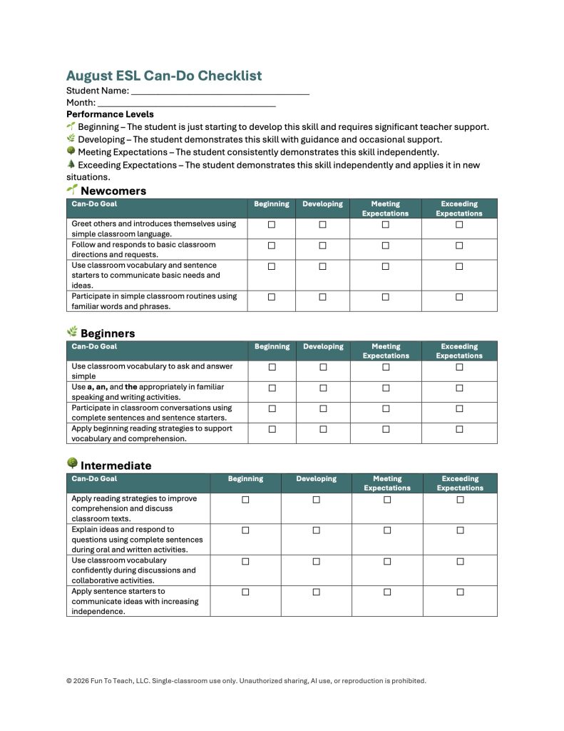 Elementary ESL Year Planning
